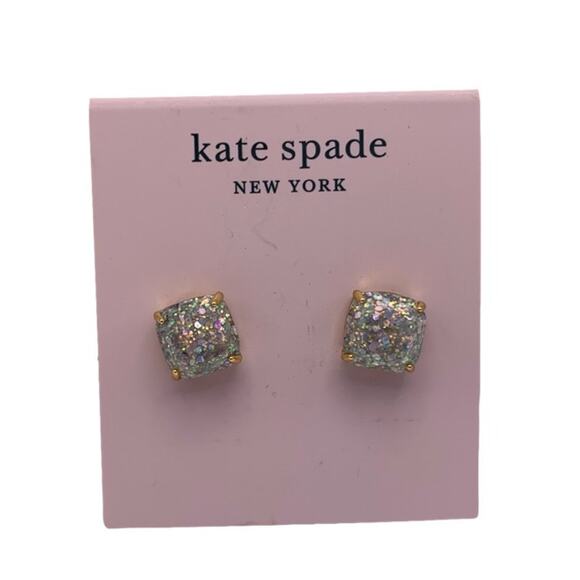 NWT Kate Spade New York Gold Plated Opal Glitter Small Squared Stud Earrings - Picture 1 of 3